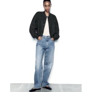 NWT Zara Gray Felt Soft Cropped Bomber Jacket S